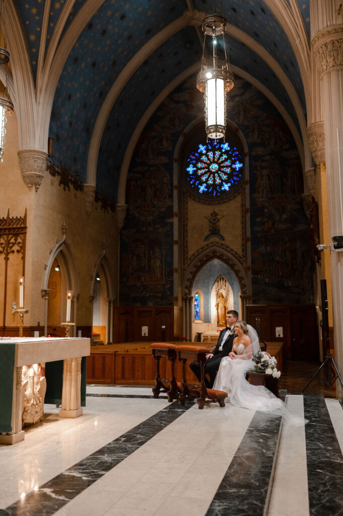 Cleveland Old Courthouse Wedding - Ceremony at Cathedral of St. John The Evangelist with bride and groom