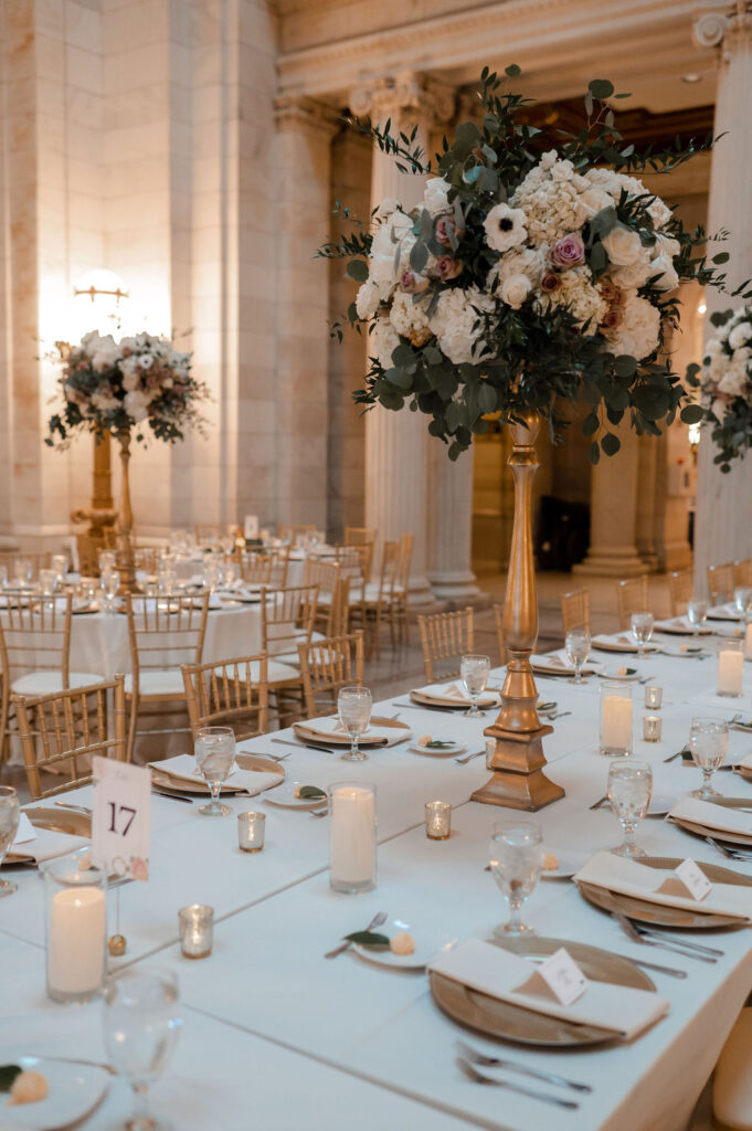 Cleveland Old Courthouse Wedding - Reception tables and flowers