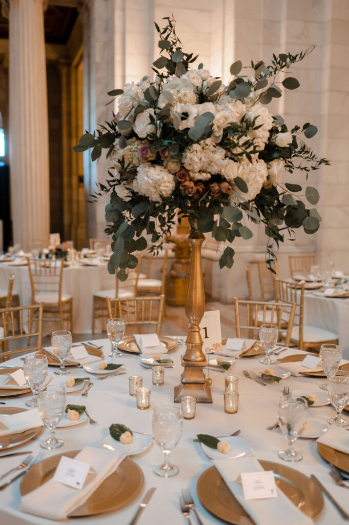 Cleveland Old Courthouse Wedding - Reception tables and flowers