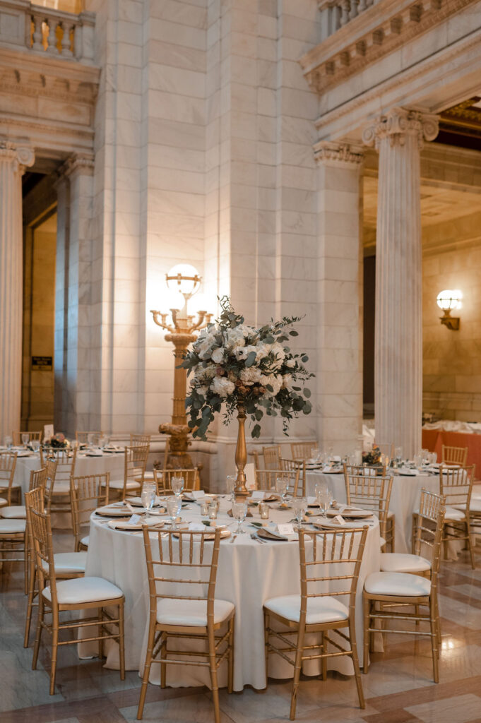 Cleveland Old Courthouse Wedding - Reception tables and flowers