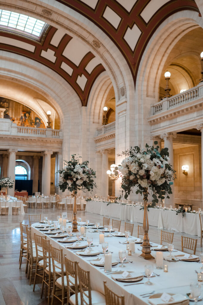 Cleveland Old Courthouse Wedding - Reception tables and flowers