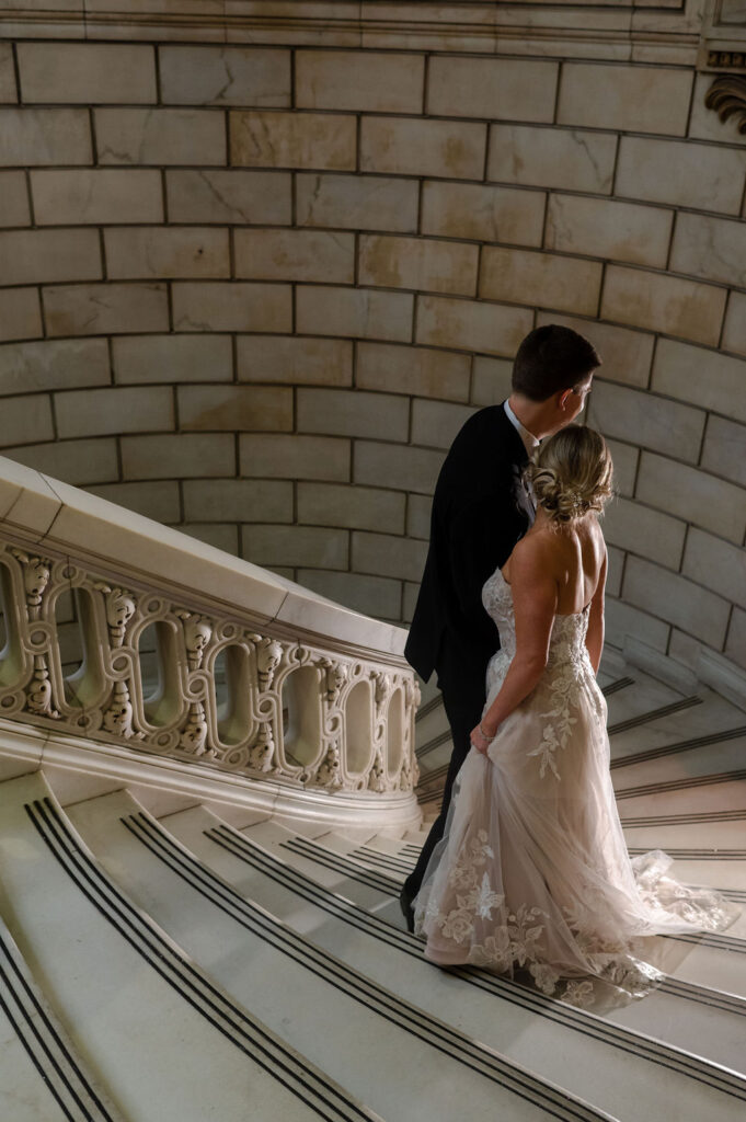 Cleveland Old Courthouse Wedding - bride and groom on steps