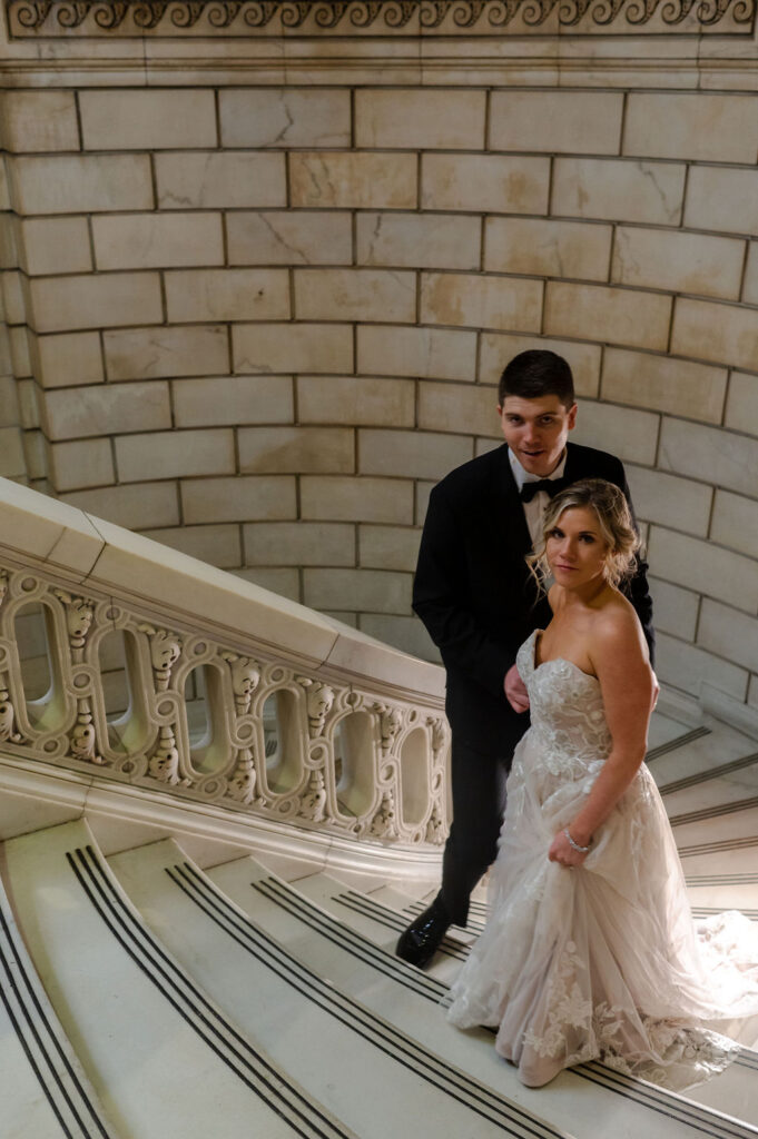 Cleveland Old Courthouse Wedding - bride and groom on steps