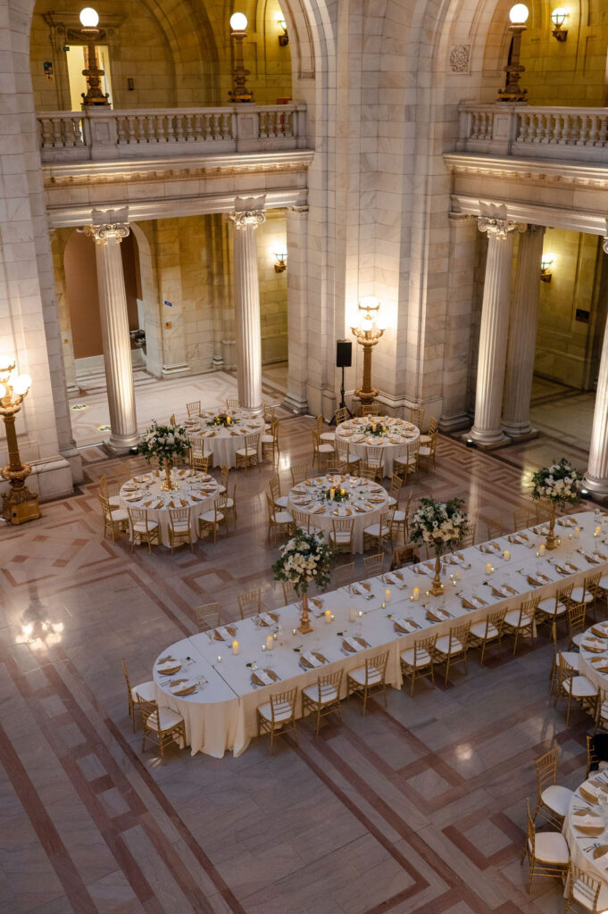 Cleveland Old Courthouse Wedding - Reception tables and flowers