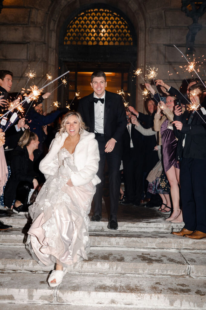 Cleveland Old Courthouse Wedding - bride and groom sparkler exit