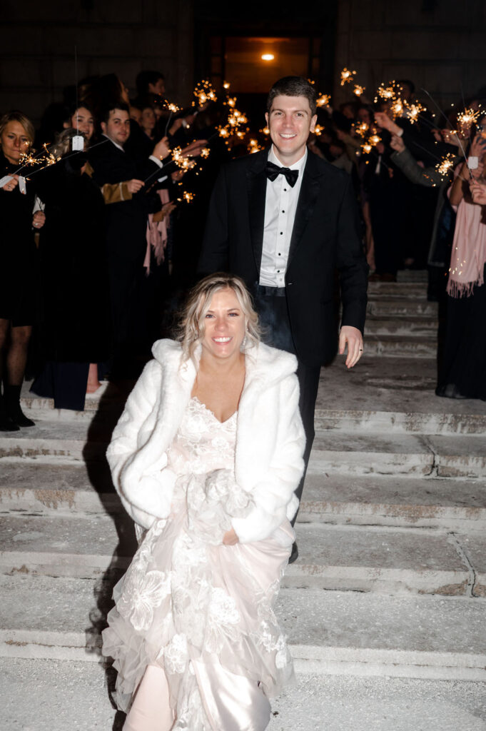 Cleveland Old Courthouse Wedding - bride and groom sparkler exit